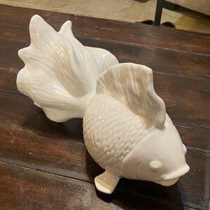 White Ceramic Fish Figurine Decorative Planter - Brand Unknown